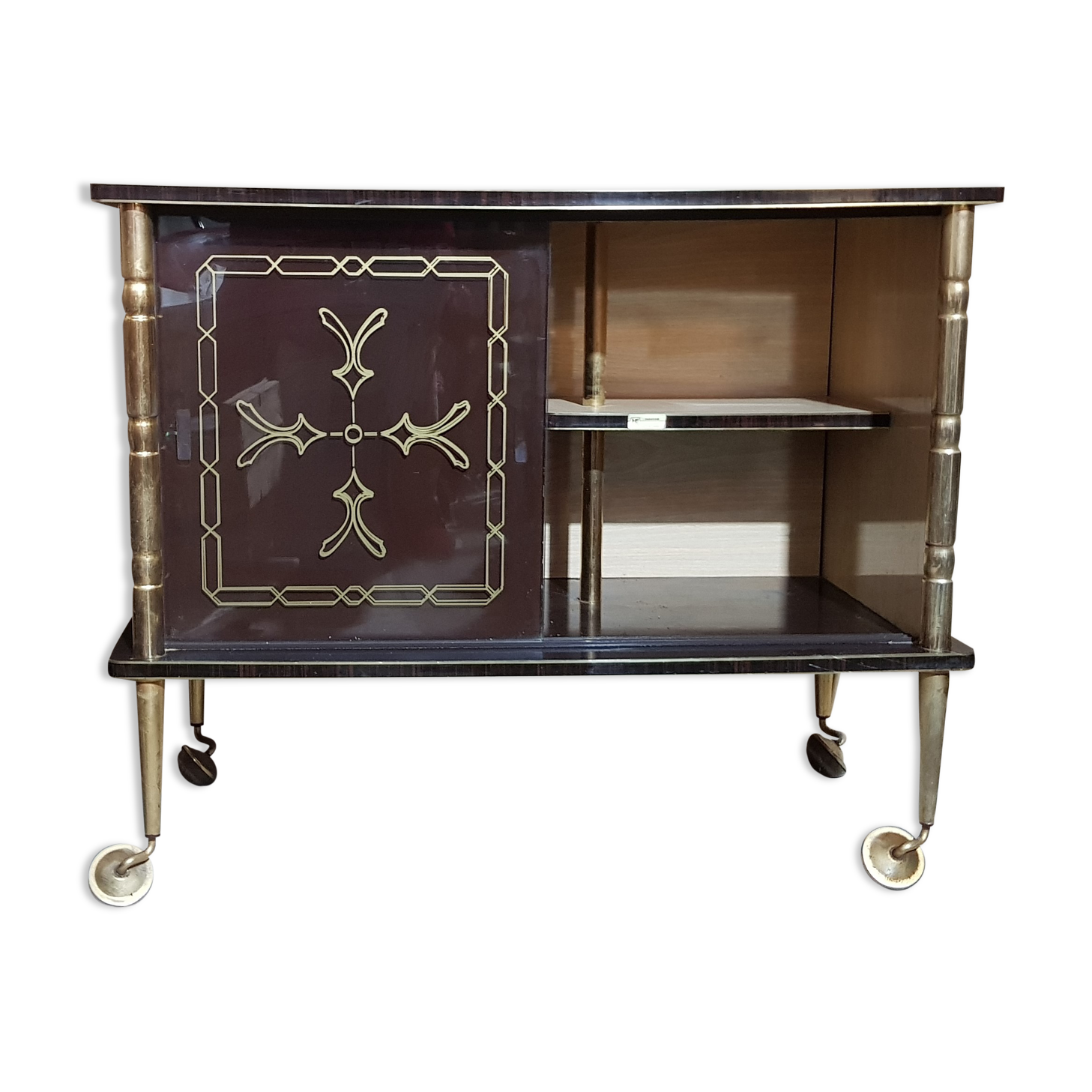 Vitrine meuble bar sur roulettes vintage