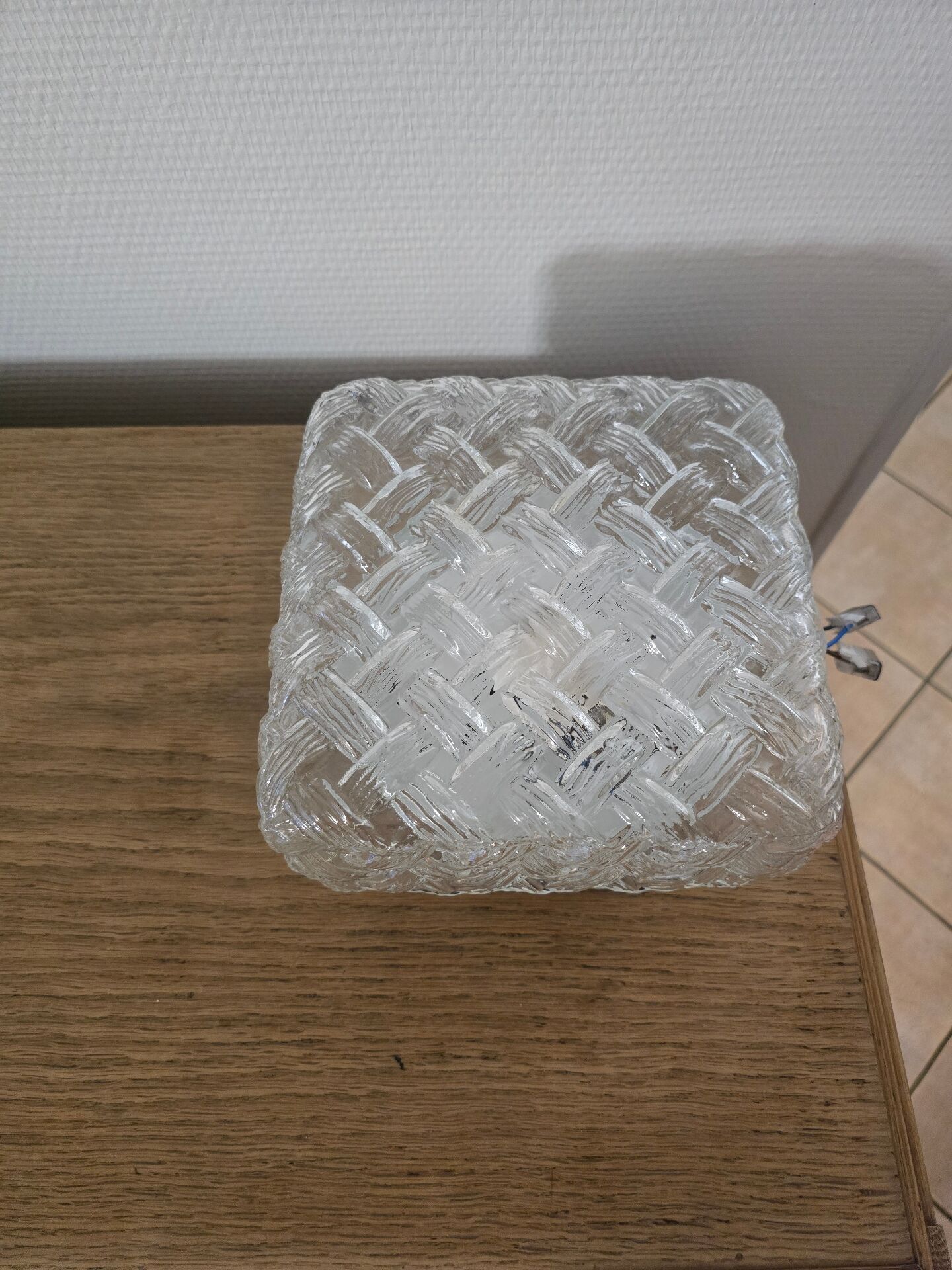 Vintage square ceiling light in woven moulded glass