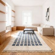 Tapis moderne motif quadrillage en laine 2COULEUR 250CMX150CM