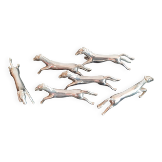 Set of 6 silver metal knife holders / Horse theme