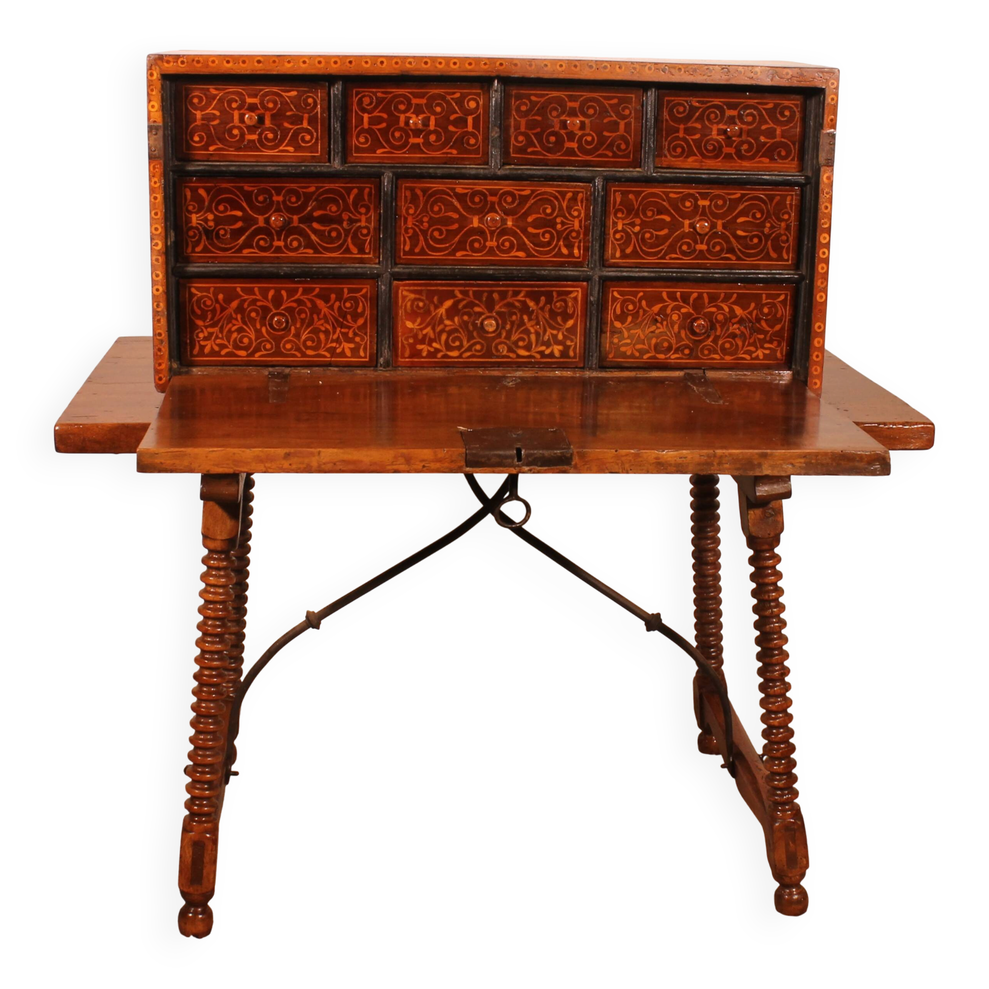 Renaissance Bargueno in Walnut and Fruitwood Marquetry - 16th Century