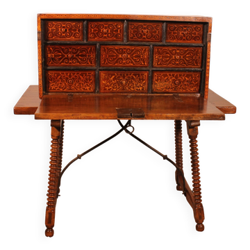 Renaissance Bargueno in Walnut and Fruitwood Marquetry - 16th Century