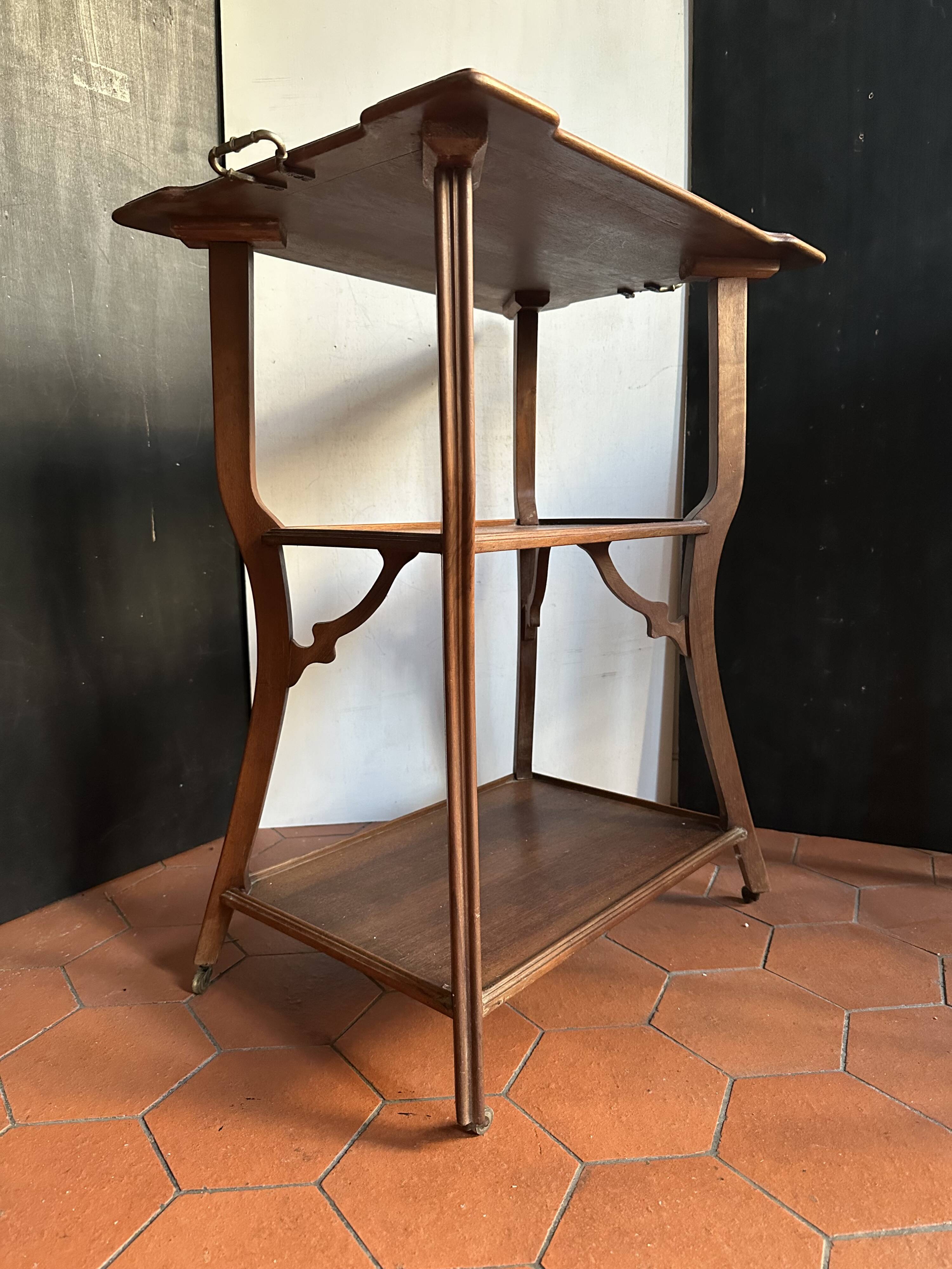 Walnut wheeled dessert trolley, circa 1900