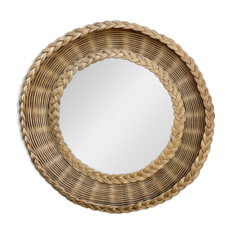 Miroir osier tressé années 50