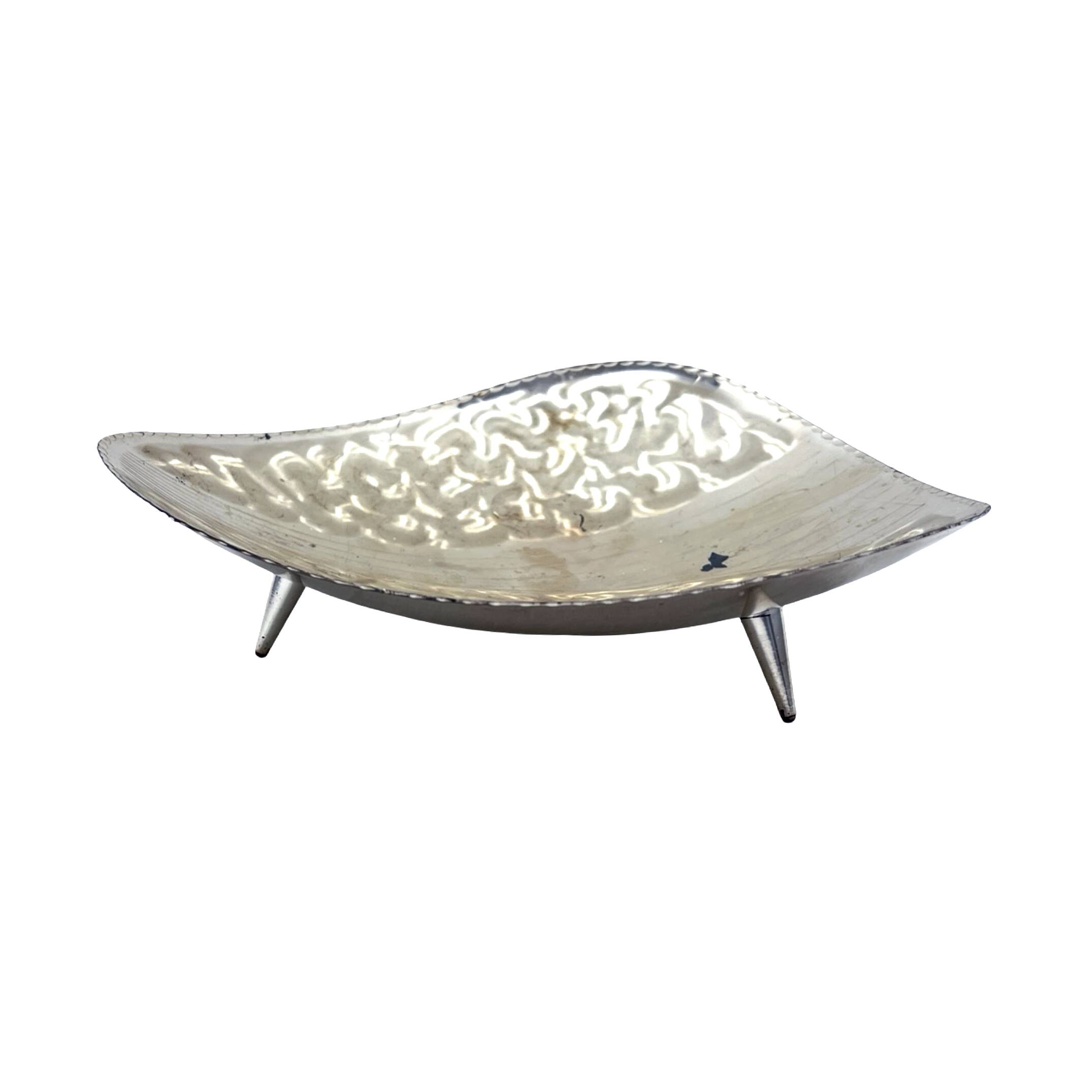 Vintage plated plate on leaf-shaped legs, silver-plated, Germany, 1970s.