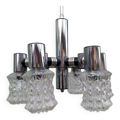 Plafonnier vintage en chrome plaqué et en verre coupé targetti 1970 lustre