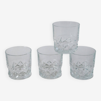 lot de 4 verres à whisky en verre facetté Made in France 1970 9 X 8.5 cm