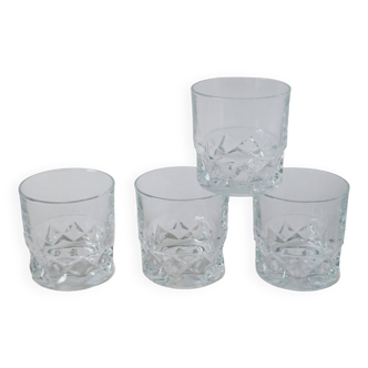 set of 4 faceted glass whiskey glasses Made in France 1970 9 X 8.5 cm