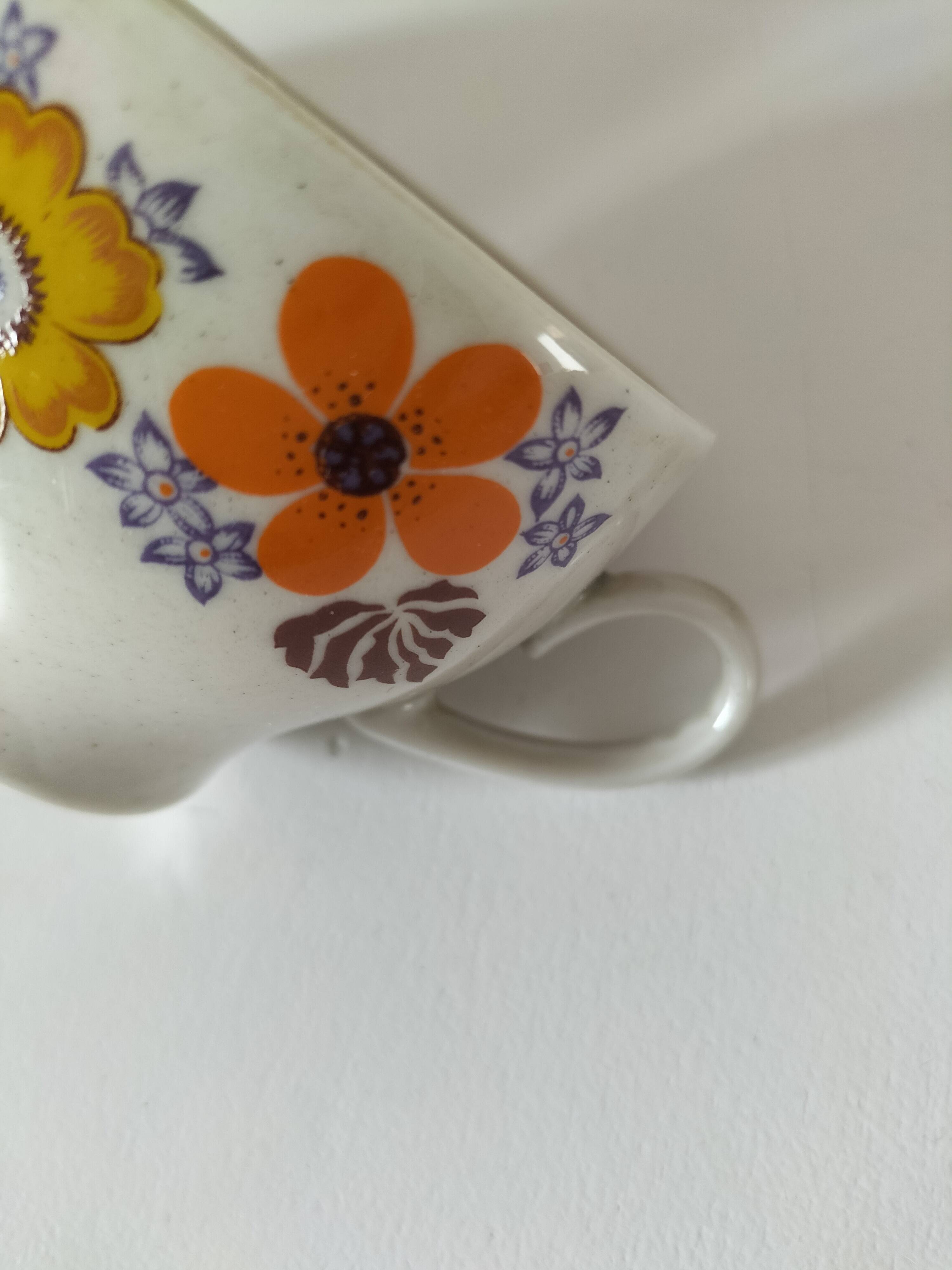 Vintage Winterling espresso cup duo, 70s floral design.