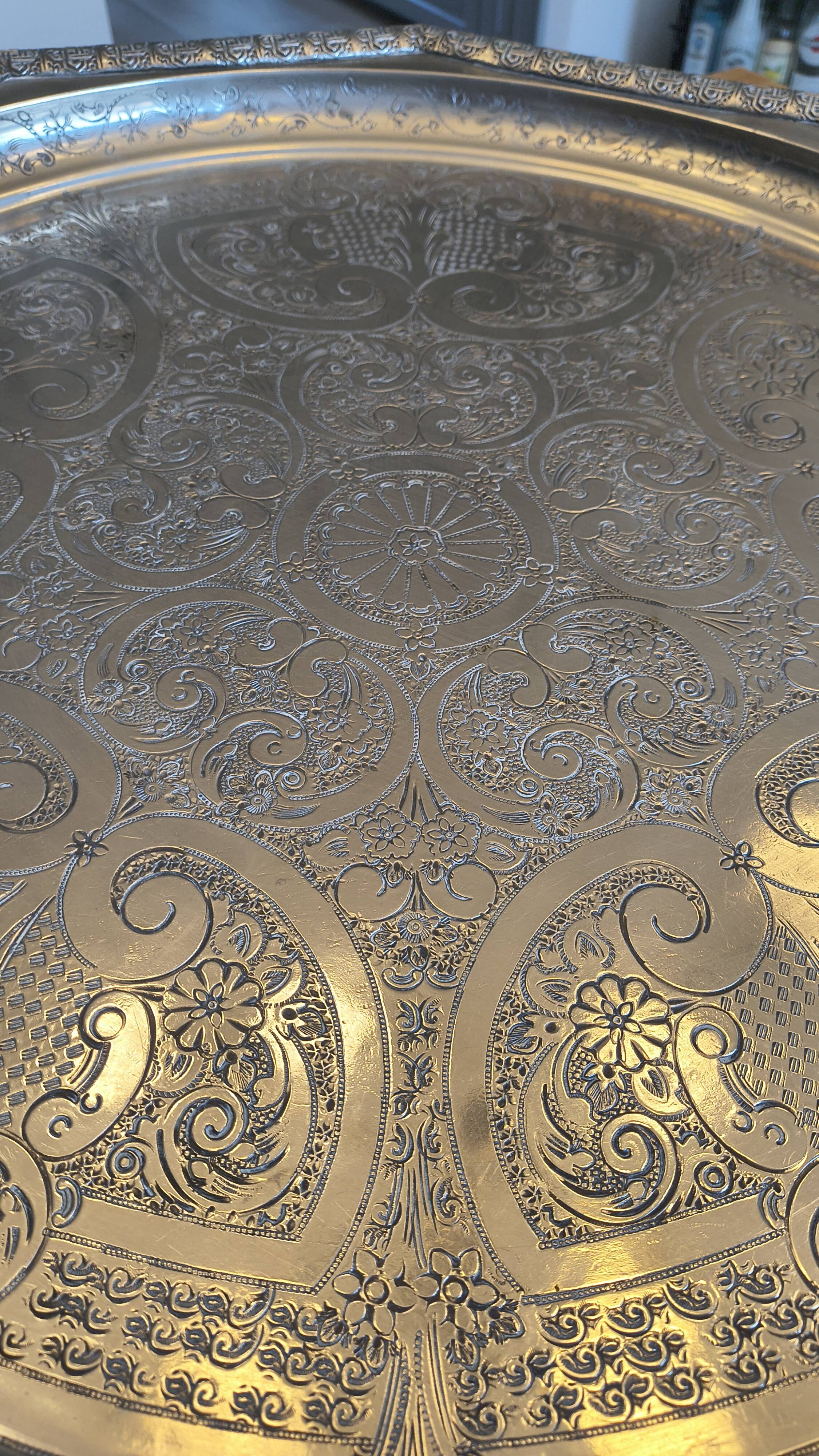 Vintage oriental silver-plated tea tray – Ø 60 cm