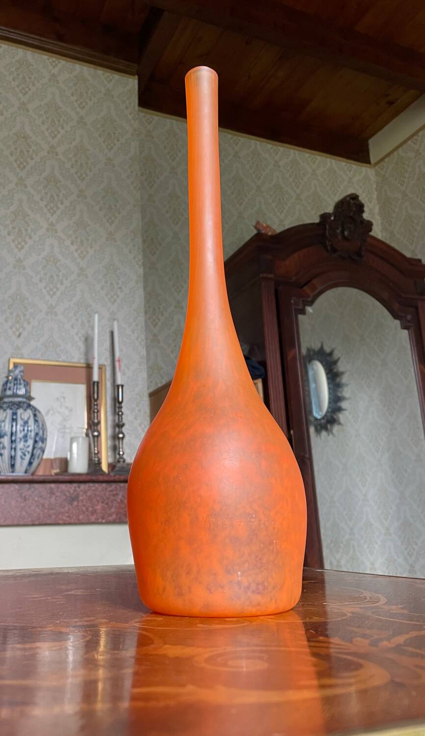 Large Daum Nancy soliflore - marbled orange blown glass - H=41cm