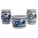 Stoneware Jars with Cobalt Blue Floral Motif from Westerwald, Germany, Set of 3