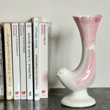 Vintage cone vase in the shape of a pink and white bird
