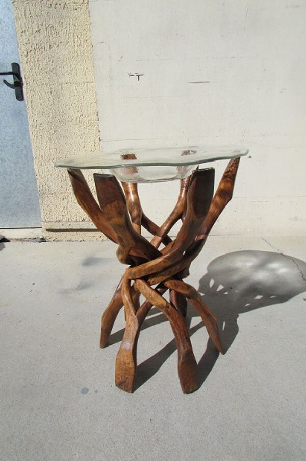 Rare pied six branches entrecoisées et plateau verre