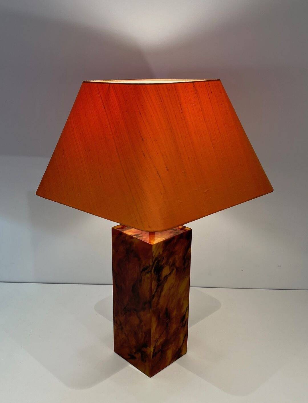 Pair of Plexiglass Lamps Imitating Tortoiseshell, French Work,