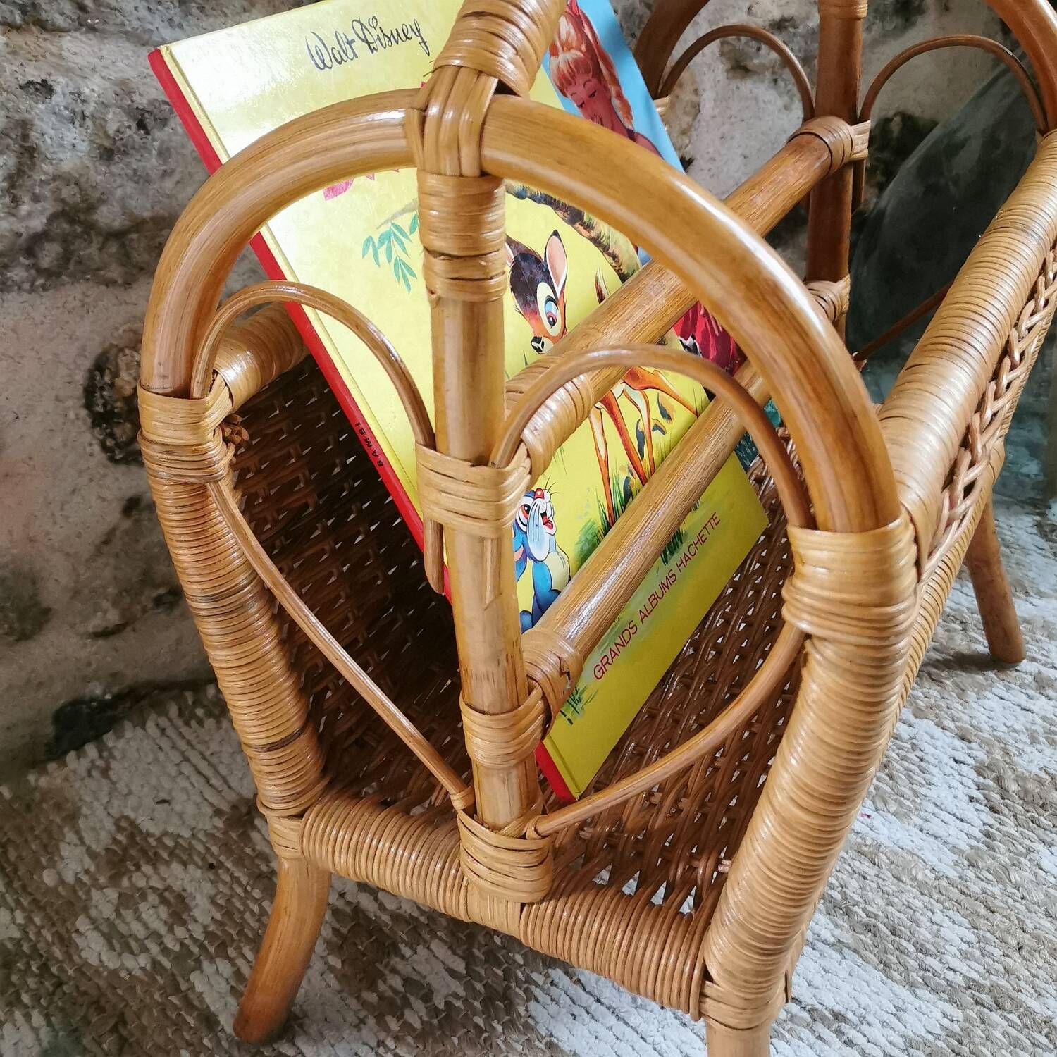 Vintage rattan magazine rack