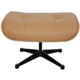 2-piece lounge chair with footstool, caramel, red leather, designed by Eames
