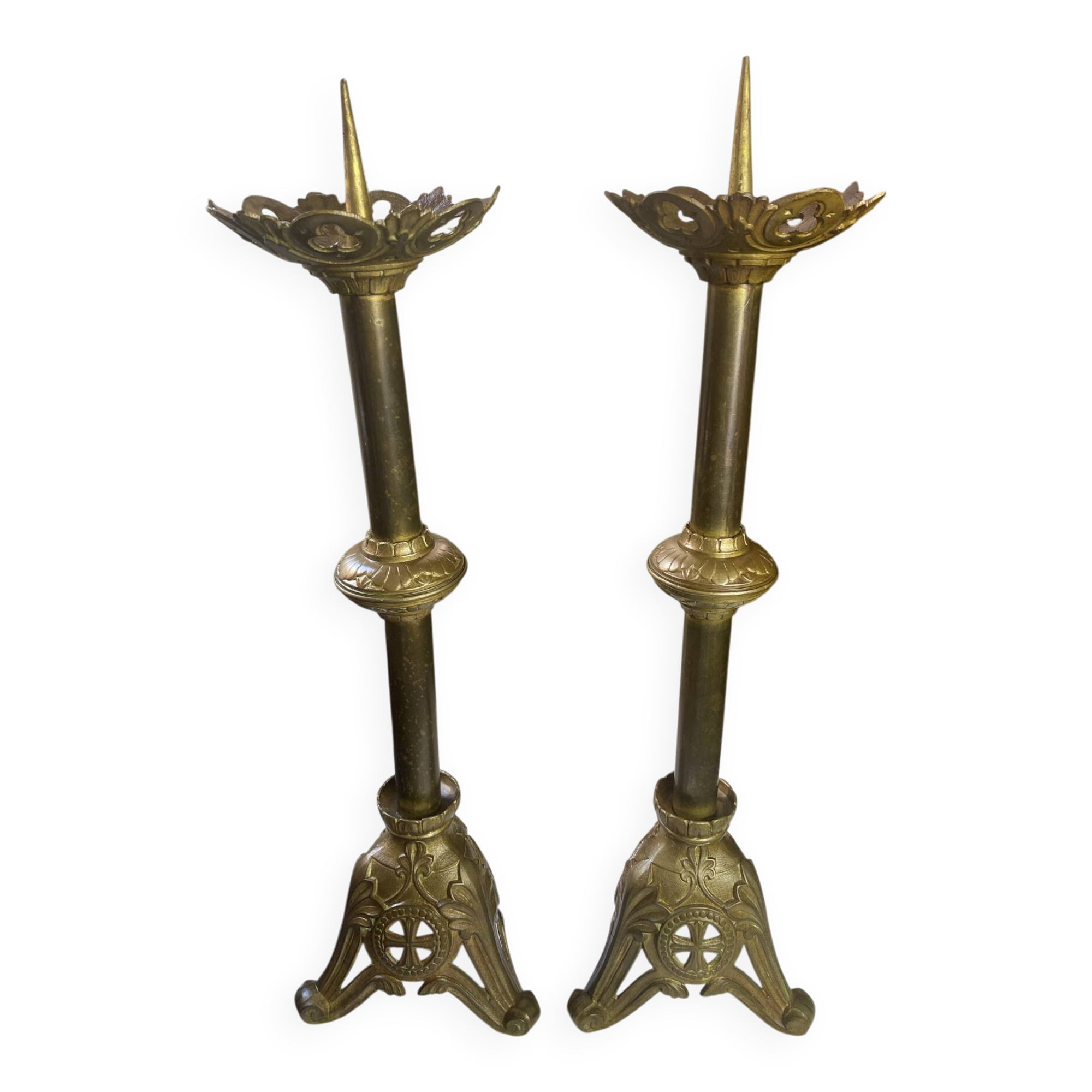 Pair of candlesticks in bronze and brass