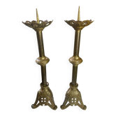 Pair of candlesticks in bronze and brass