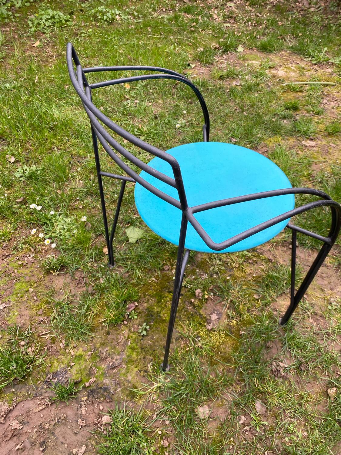 Black lacquered metal armchair Lune d'Argent by Pascal Mourgue 1985