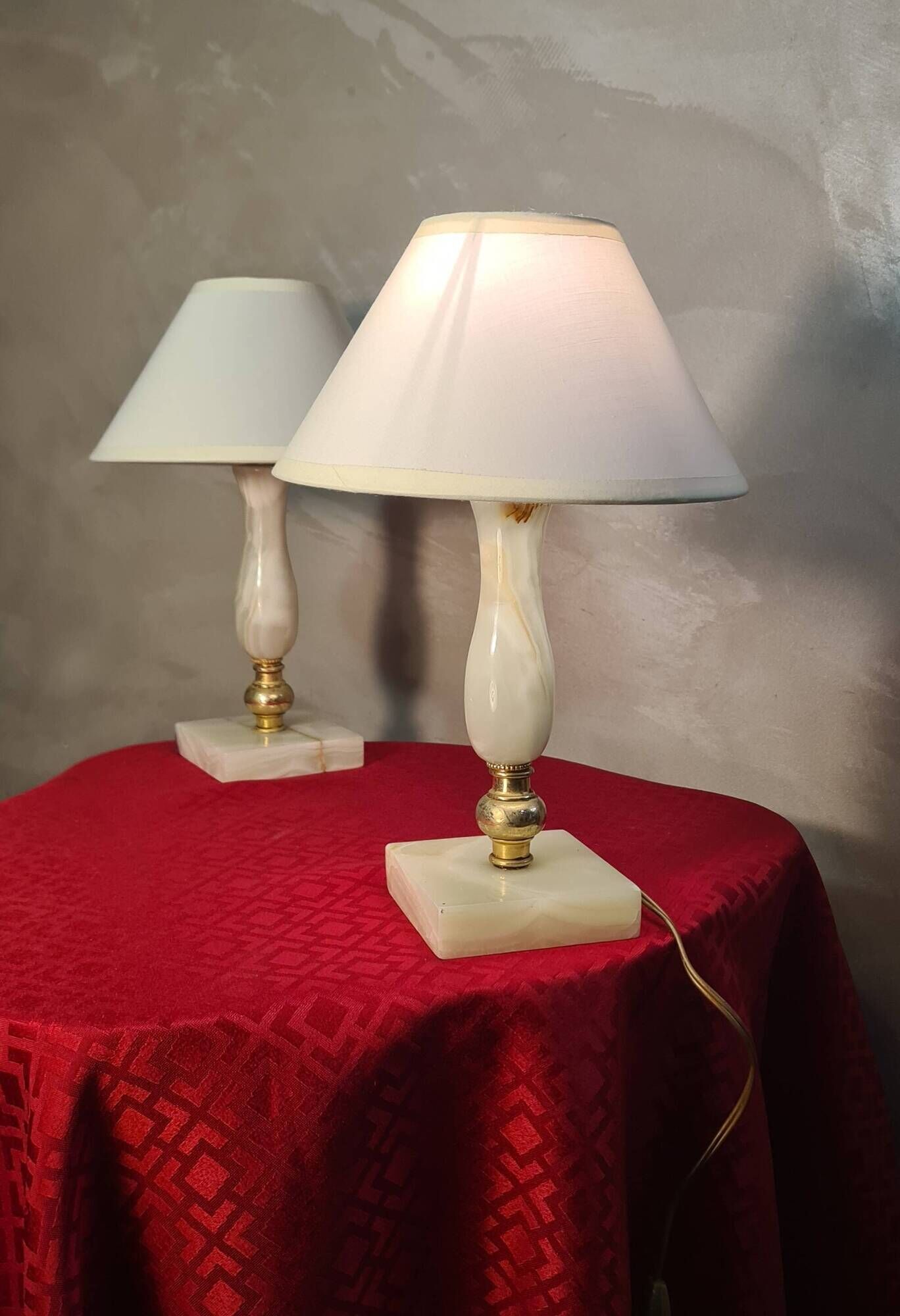 pair of onyx marble lamps, bedside, table, 1960s-70s, new electrical fittings 30x20