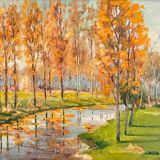 Oil on hardboard, landscape signed Pierre Douet