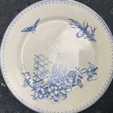 Collectible flat plate, ironstone, malaca, bird, butterfly and flower motif, made in France