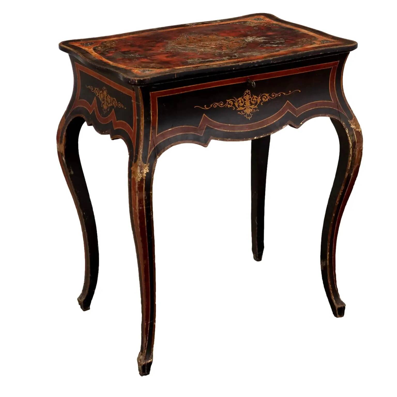 Antique lacquered oak work table, France, 20th century