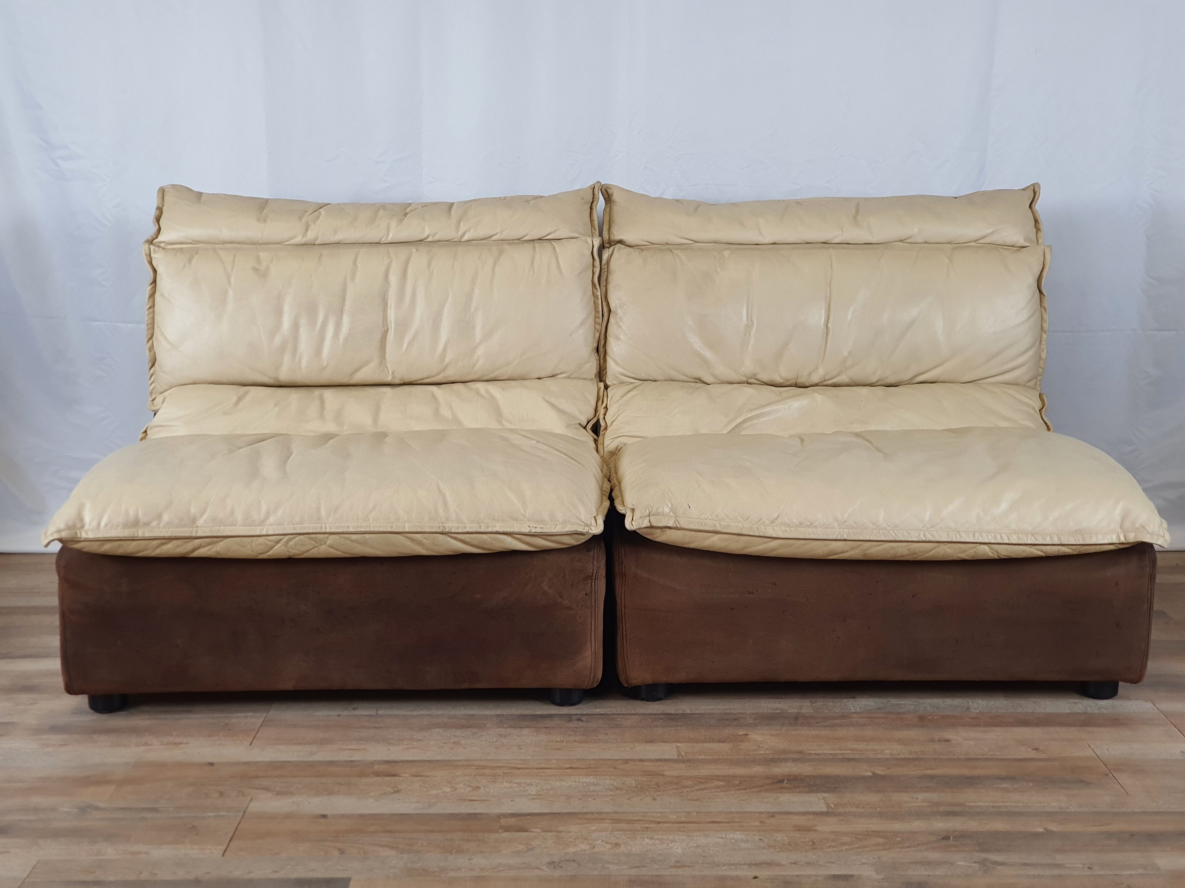 Modular sofa in leather and suede