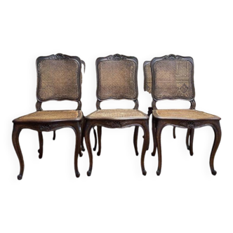 6 chaises en chêne et cannage style Louis XV