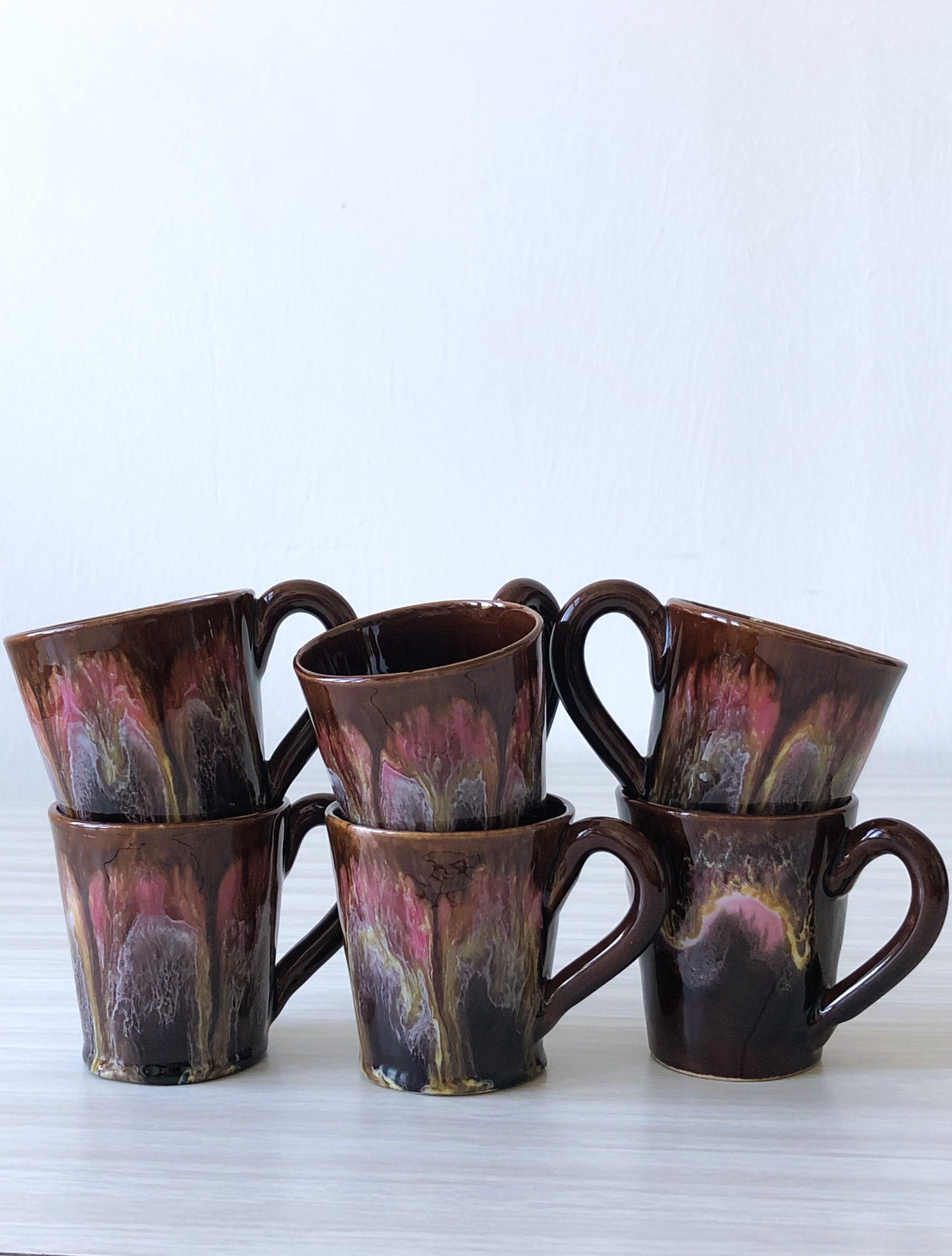 Vallauris coffee cups and bowls Pink and brown