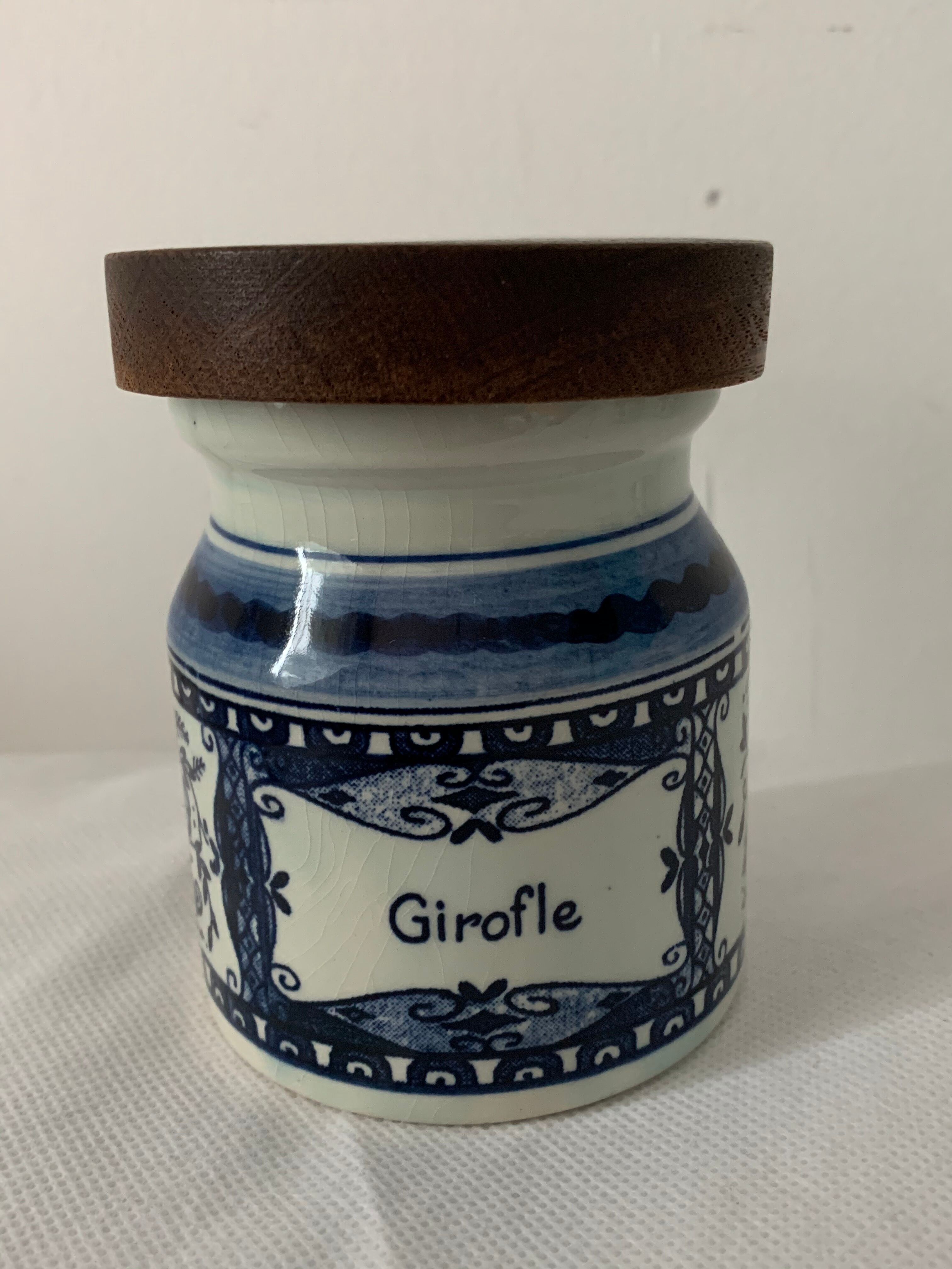4 old blue and white delfts earthenware spice jars