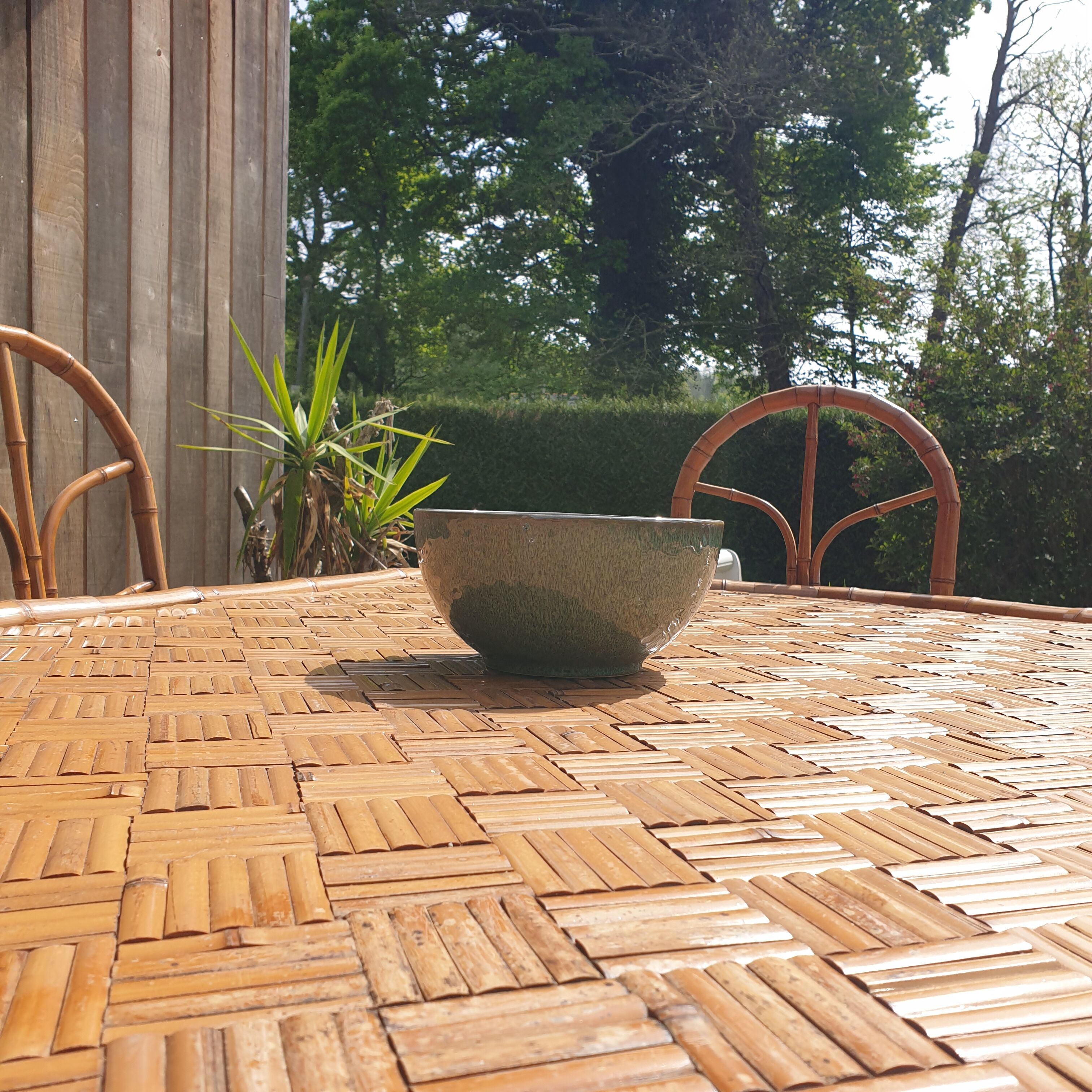 Vintage Madagascar bamboo dining table 80s