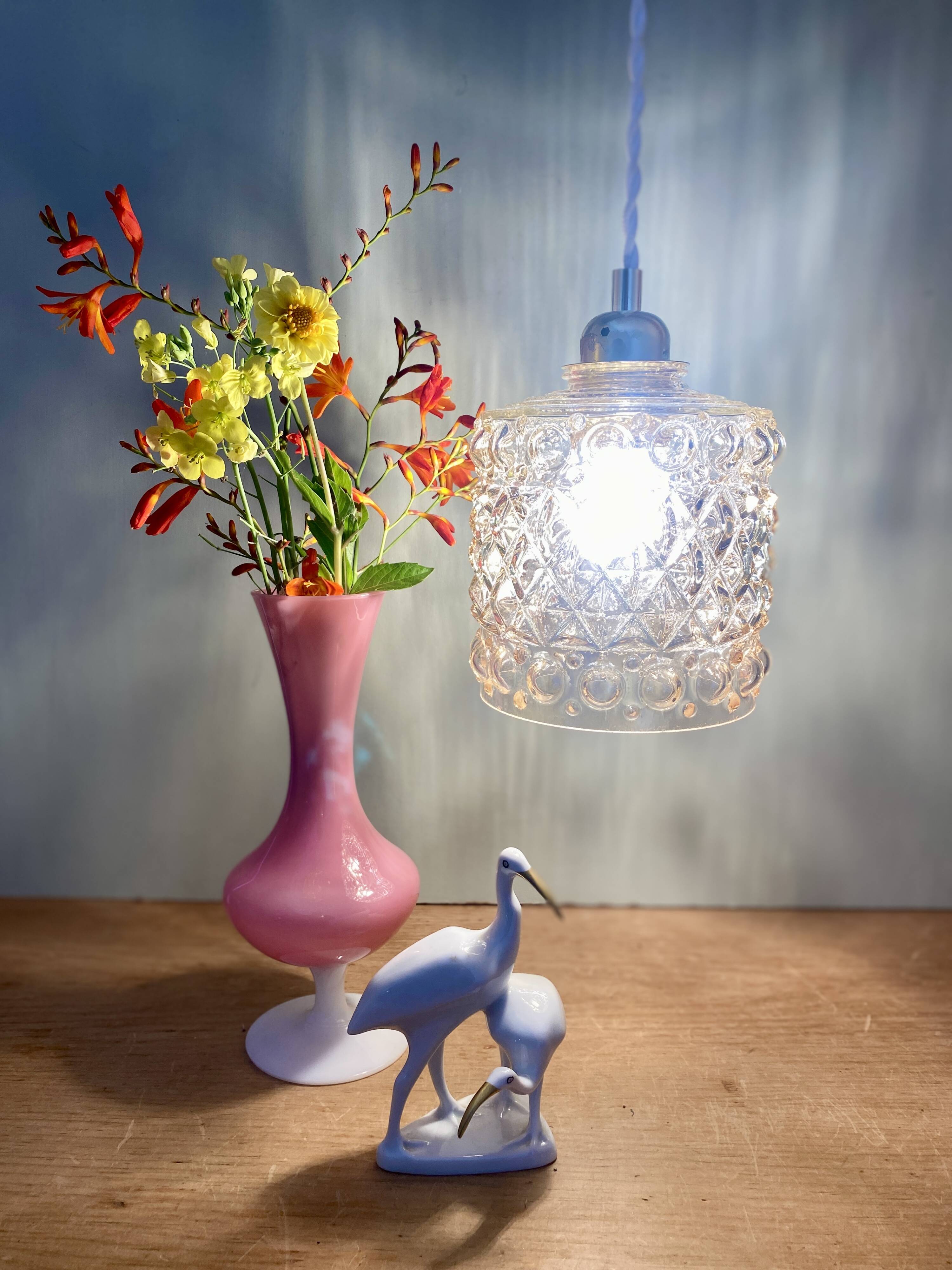 Vintage amber glass globe pendant light