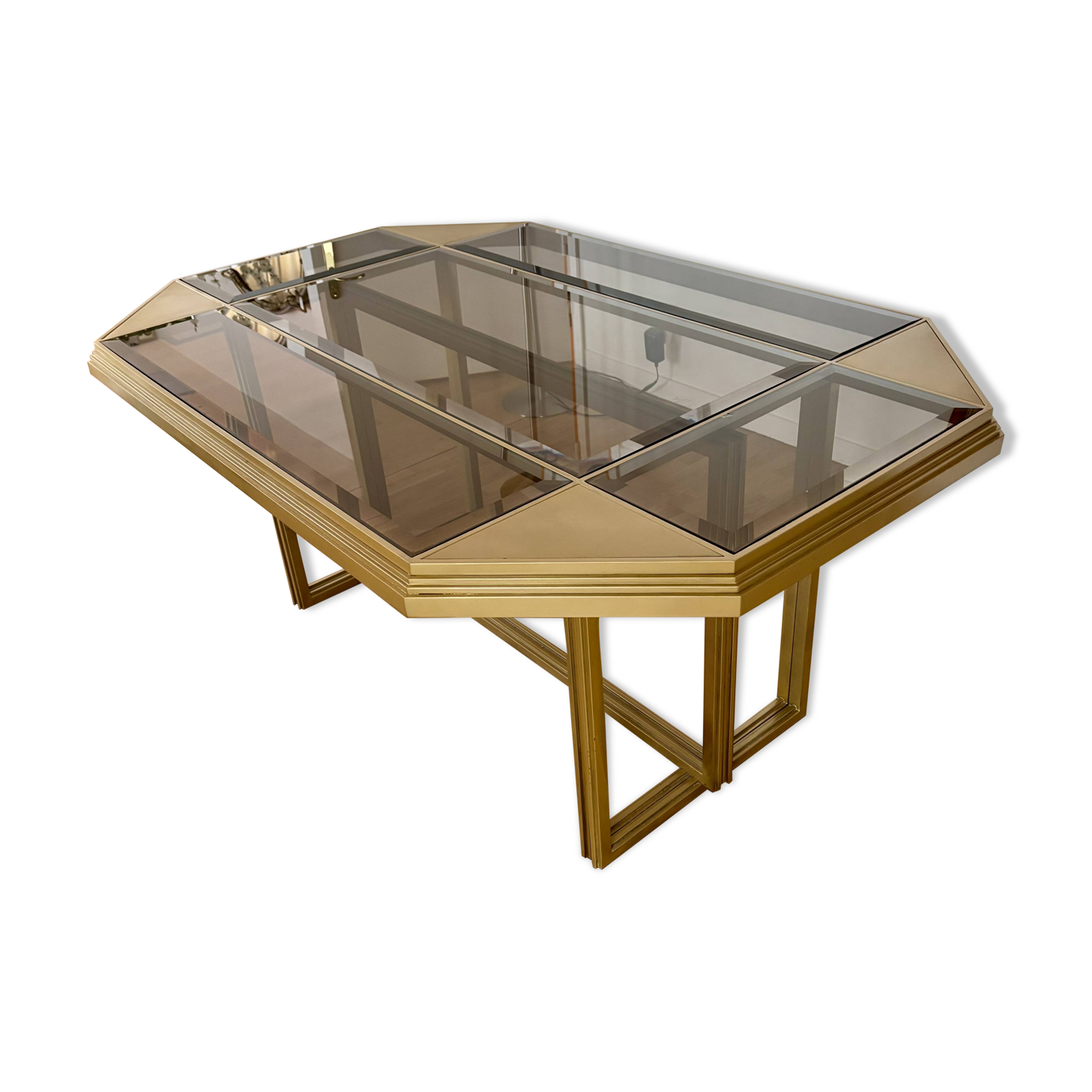 Dining table in brass and smoked glass, Italchrome