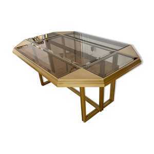 Table à manger en laiton - verre