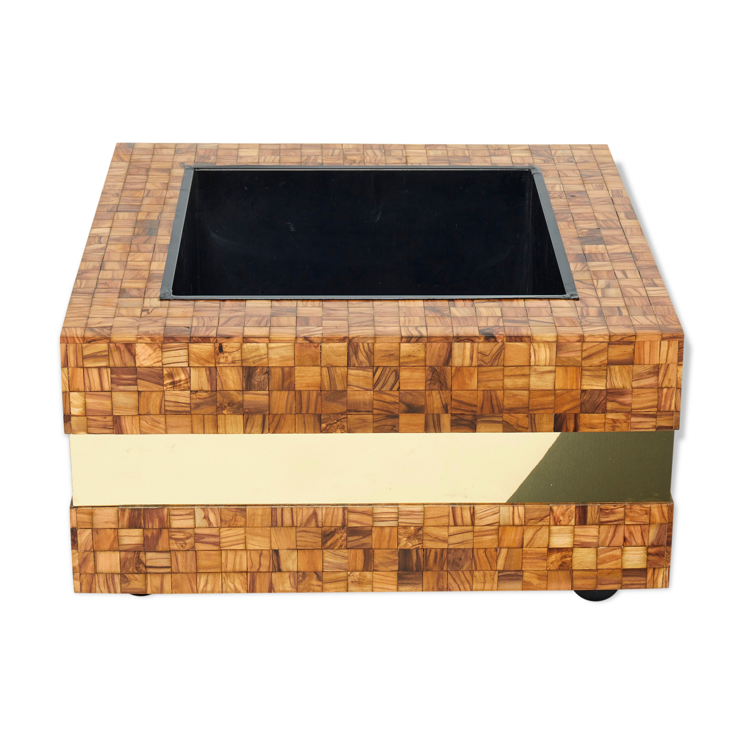 Table bar or planter marquetry of brass olive wood by Sandro Petti 1970