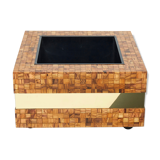 Table bar or planter marquetry of brass olive wood by Sandro Petti 1970