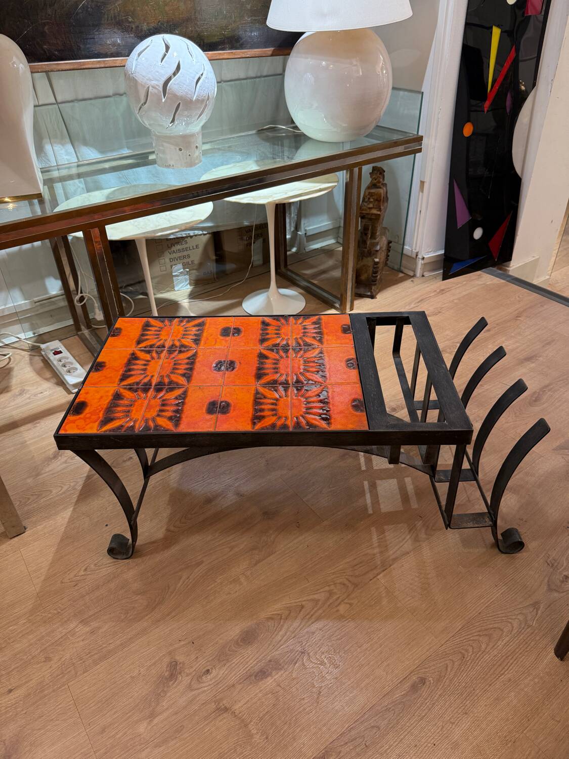 Capron Vallauris orange and black ceramic - coffee table