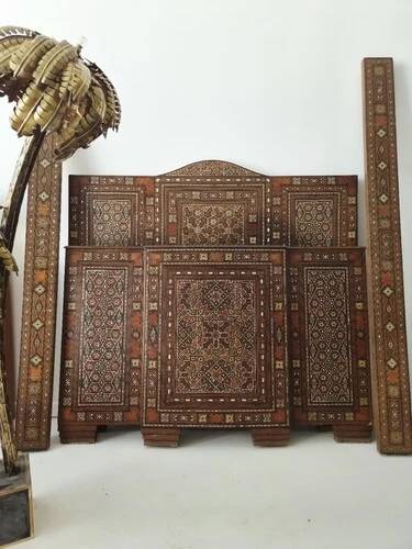 Antique Art Deco Bed Middle Eastern Damascene Inlaid Mother of Pearl Mosaic