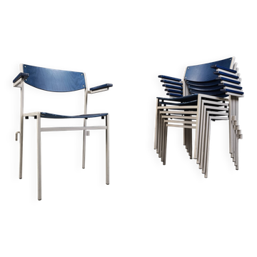 Minimalist metal and plywood stackable armchairs by Gijs Van Der Sluis
