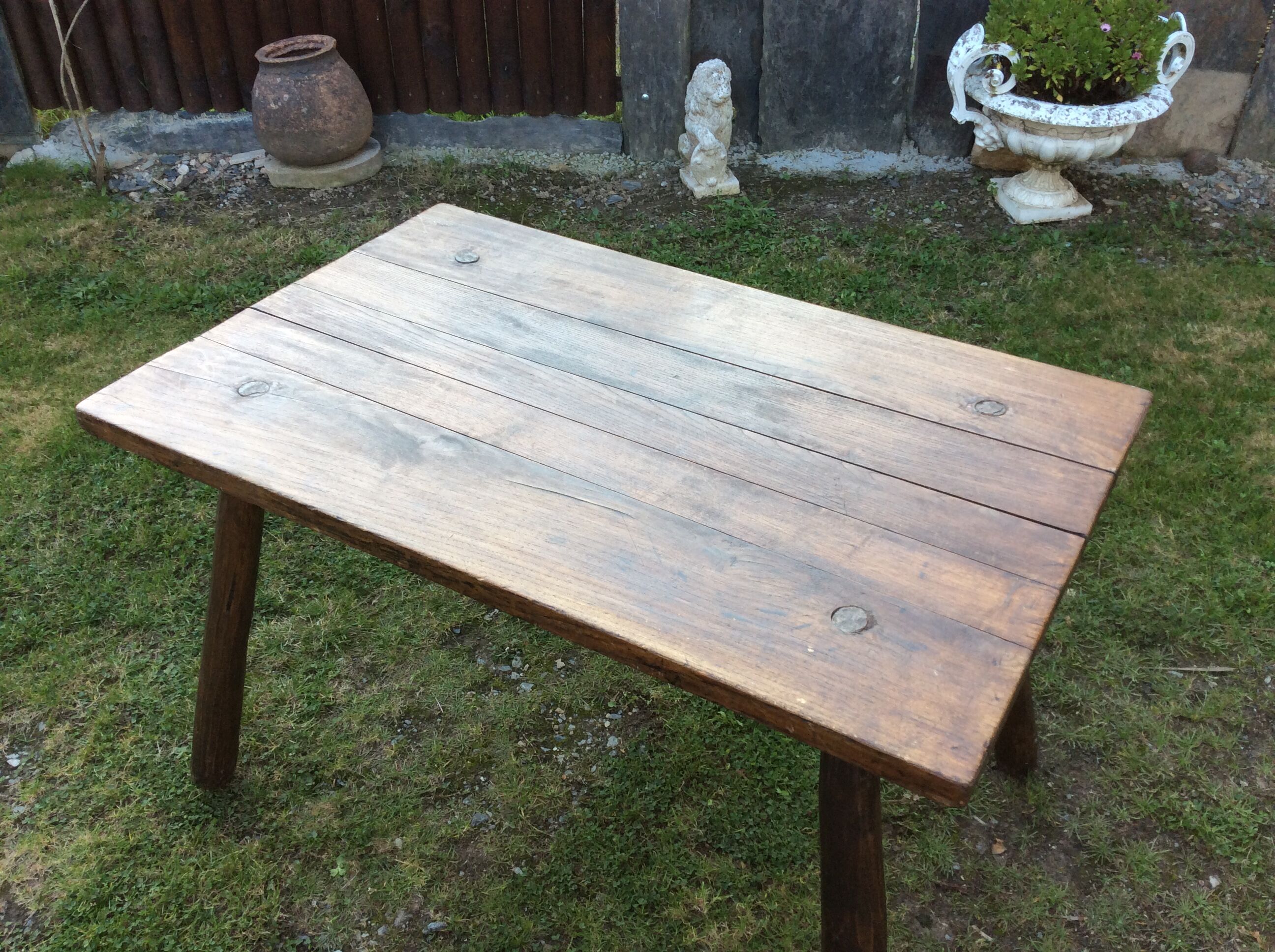 Brutalist vintage table in solid oak
