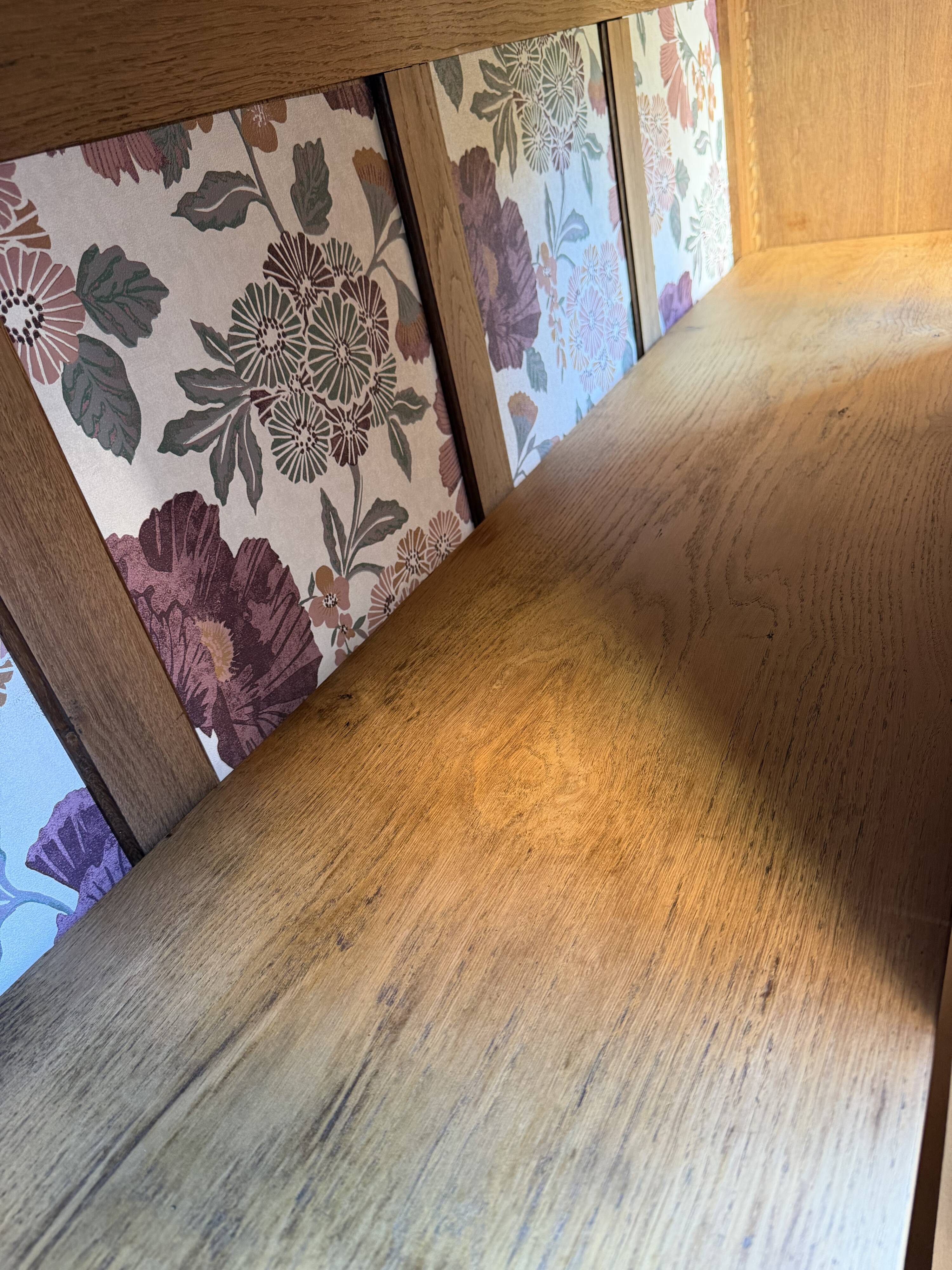 Art deco wardrobe in raw oak with bevelled mirror.