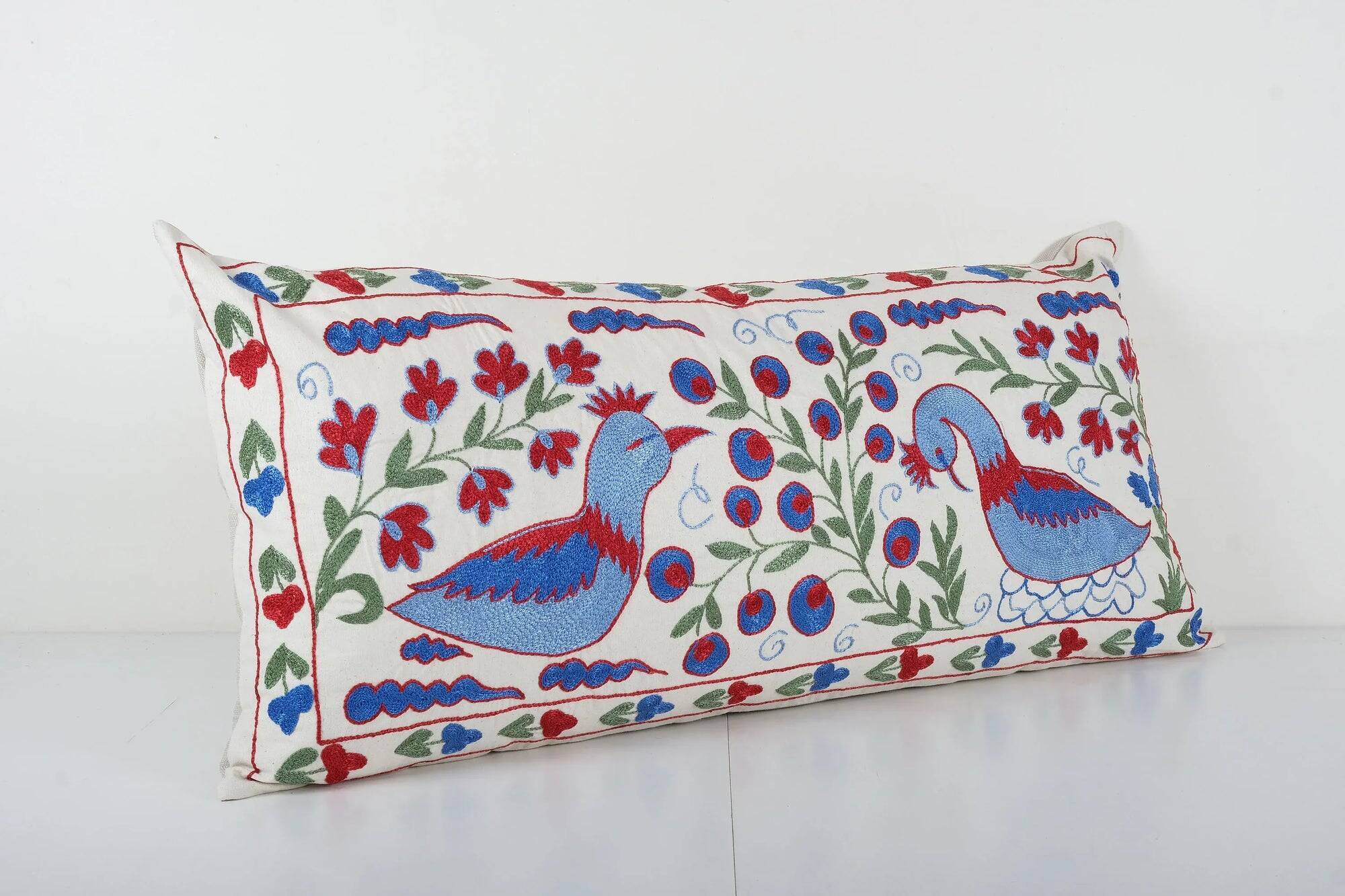Housse de coussin brodée vintage 46x91 cm