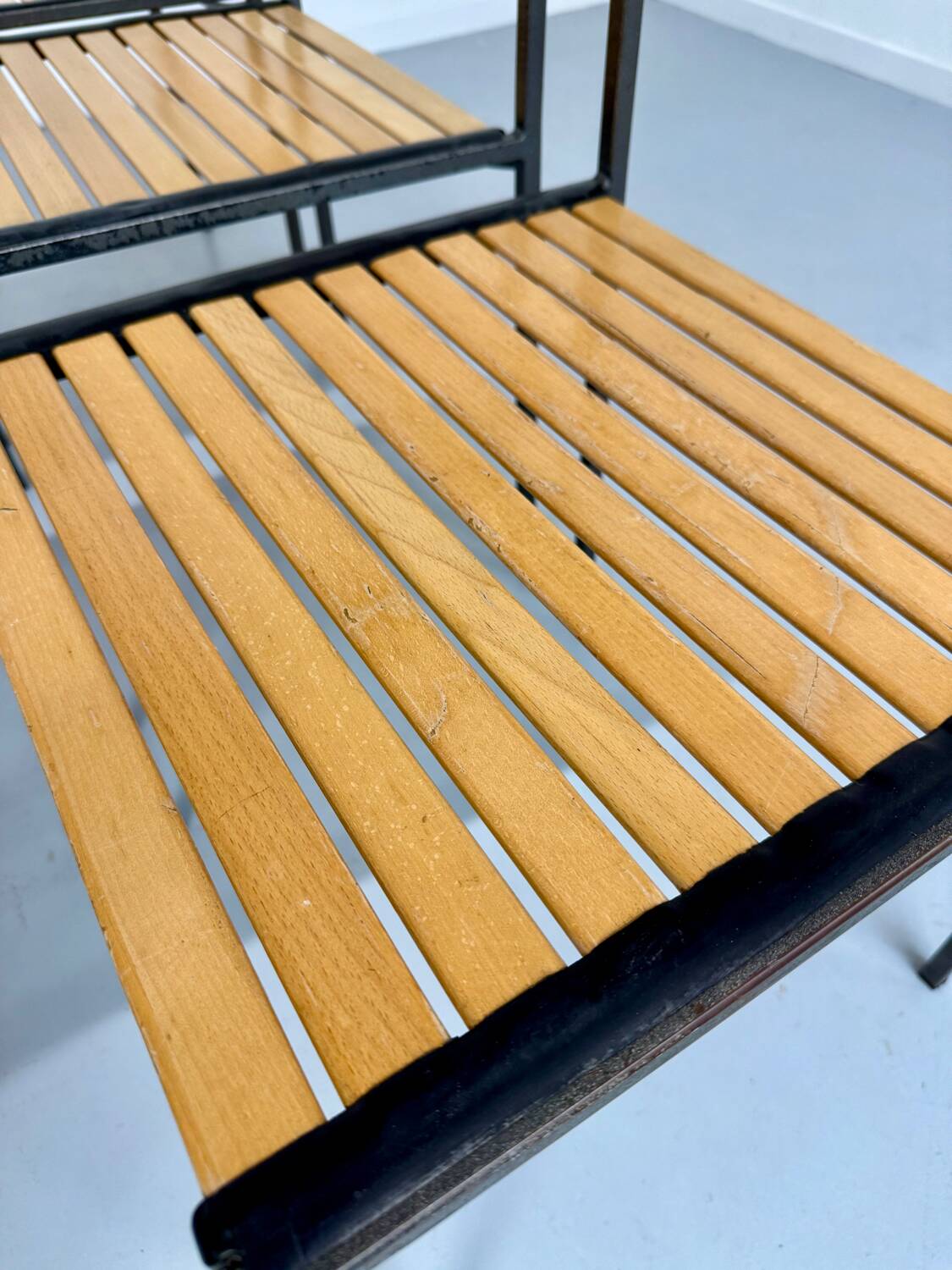 6 old metal and wood chairs, Italian design from the 80s, vintage