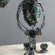 Set of three lamps in bronze and polychrome Murano glass, 20th century