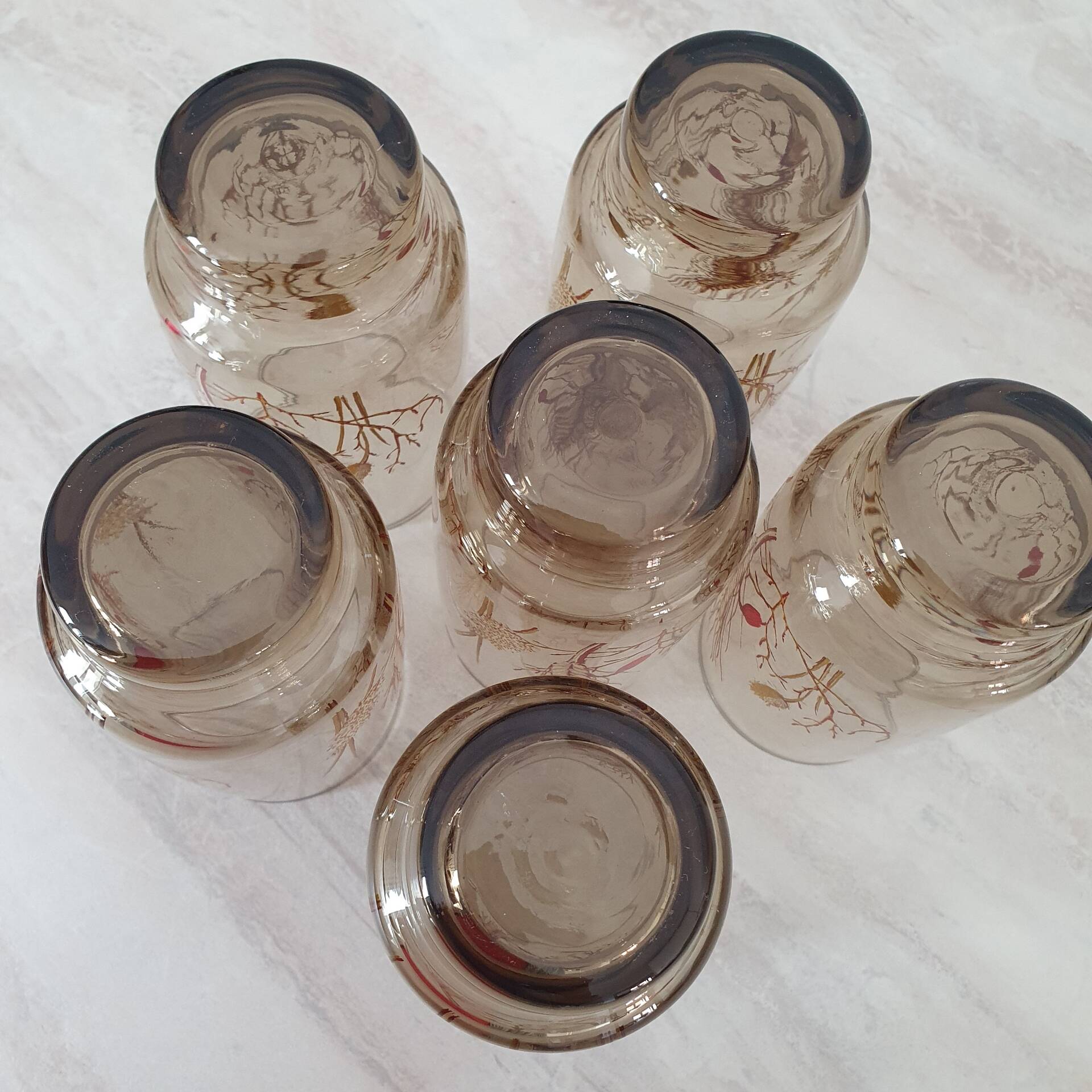 6 large smoked brown glasses