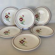 6 old dessert plates with garnet flowers from France
