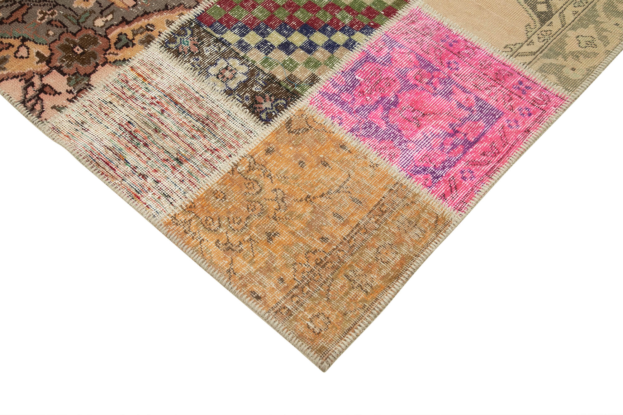 Hand-Knotted Oriental Overdyed 205 cm x 300 cm Multicolor Patchwork Carpet
