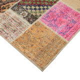 Hand-Knotted Oriental Overdyed 205 cm x 300 cm Multicolor Patchwork Carpet
